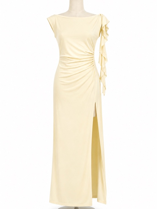 Peppermayo Dresses & Skirts - Peppermayo Pale Yellow One-Shoulder Ruffle Gown